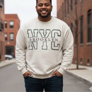 Vintage-Style NYC Brooklyn Graphic Sweatshirt Cream/Off-White Size XL Streetwear